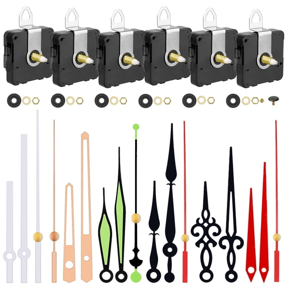 6pcs Replacement Clock Movement Mechanism with Hands DIY High Torque Long Shaft Quartz Clock Motor Kit with Accurate Time-Keeping Quiet Motor for Clock Repair