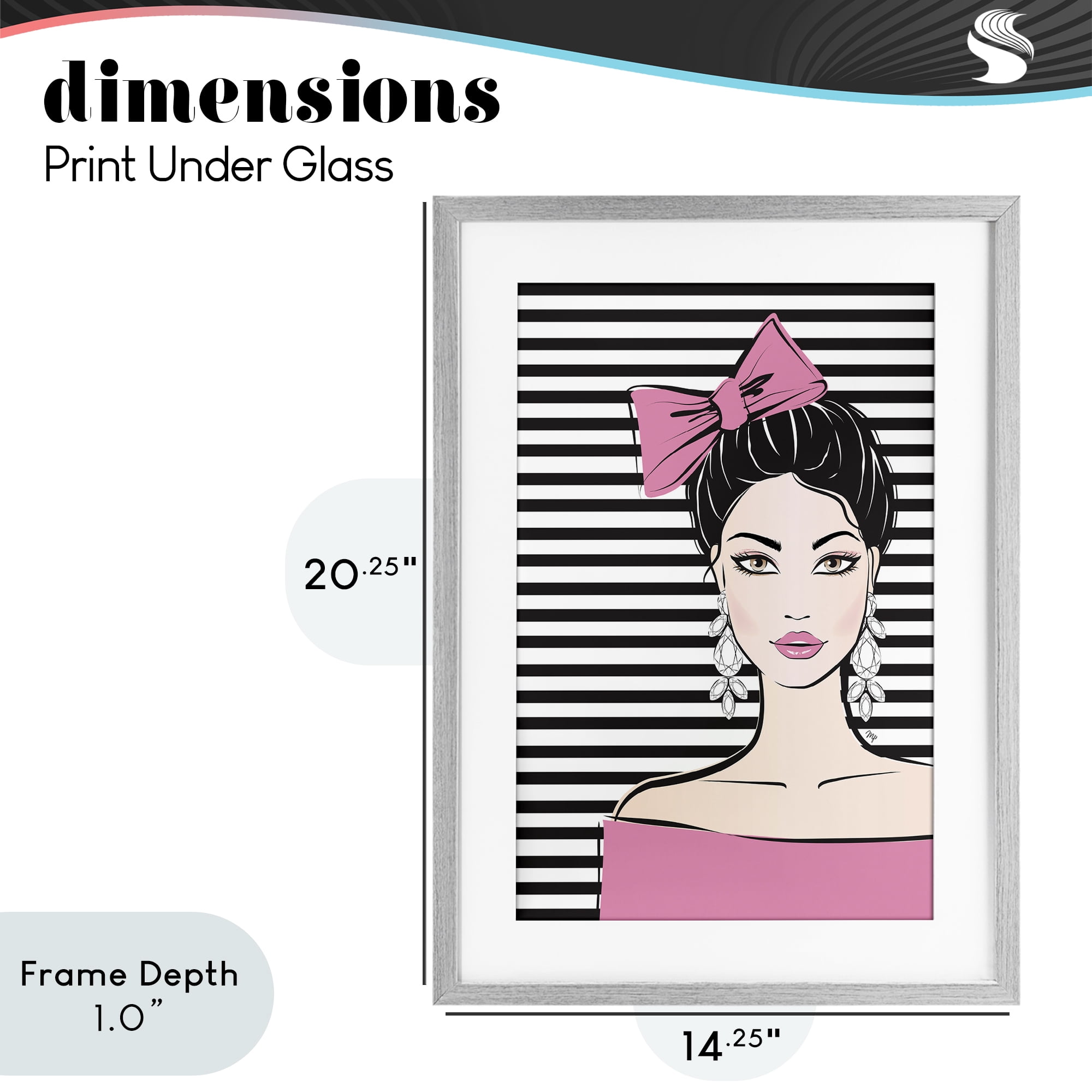 Stupell Industries Girl with Pink Bow & Earrings Gray Framed Print Under Glass, design by Martina Pavlova