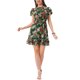 thumbnail image 2 of Vestido de gasa floral con volantes y cuello en V, sin mangas, con lazo, por encima de la rodilla, en verde esmeralda, talla XS, 2 of 6