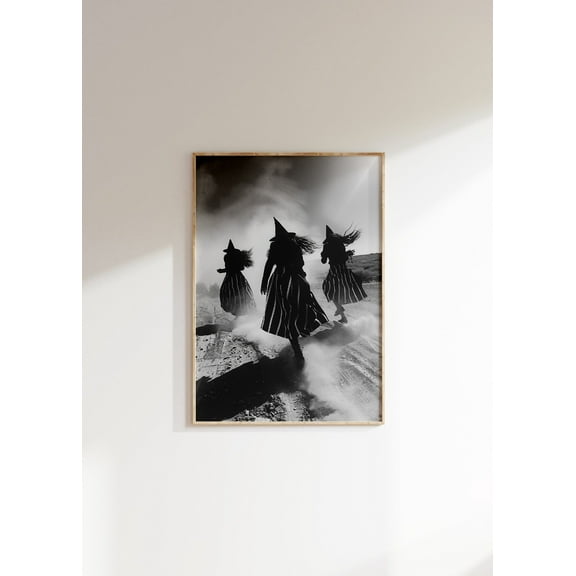 MSFCON Three Witches Print, Halloween Witchy Wall Art, Vintage Halloween Art, Photo Witch Wall Decor, Witch Poster, Spooky Season Art