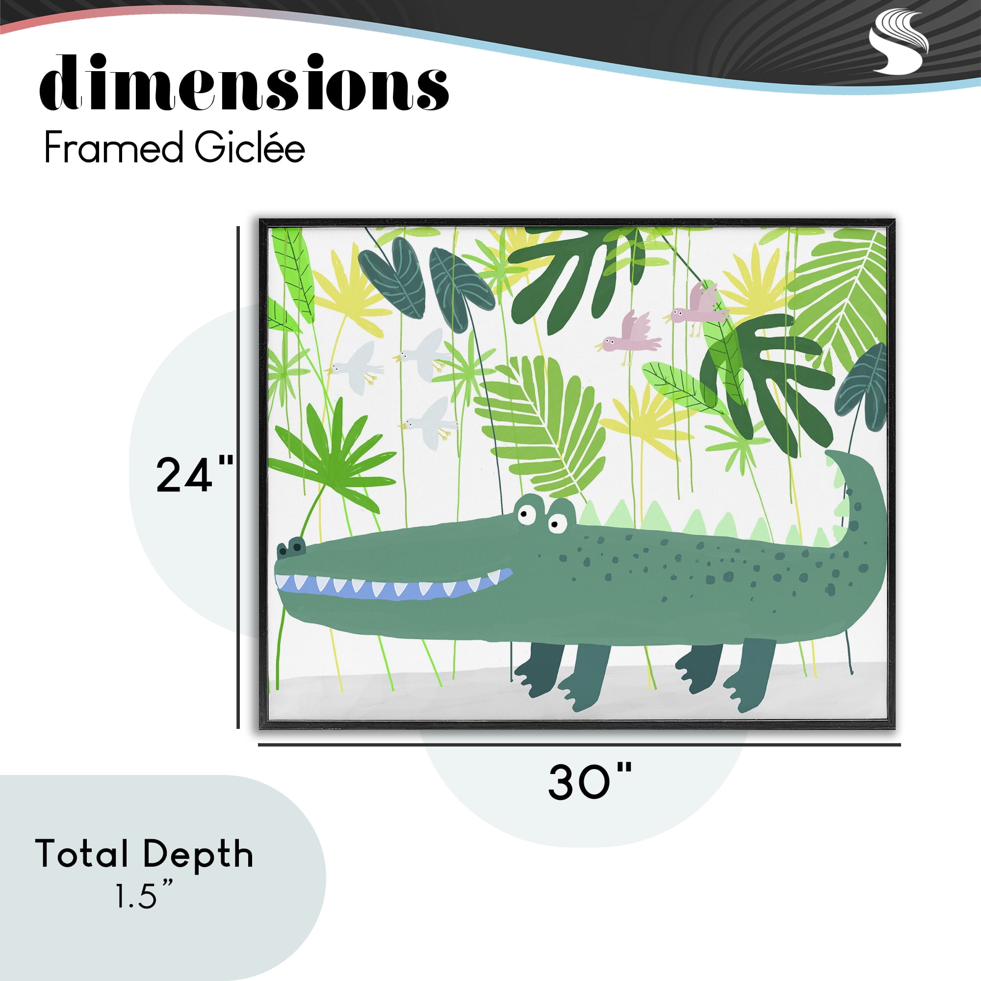 Stupell Industries Crocodile Jungle & Leaves Black Framed Giclee Art, design by Carla Daly