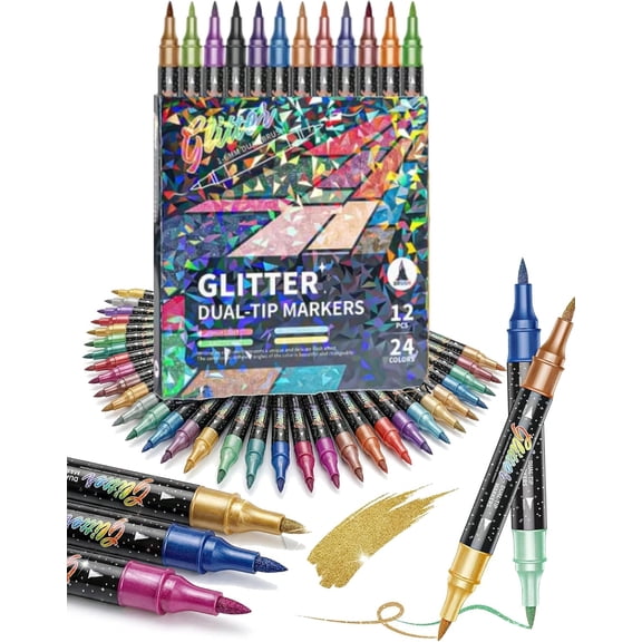 Glitter Effect Brush Markers, 24/48/72/96 Colors Dual Tip Glitter Pens Set, Sparkling Metallic Paint Pens, for Coloring, Scrapbooking, Cards, DIY Crafts Art Supplies