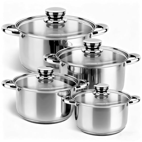 Bestdin Stainless Steel 8-Piece Cookware Set with Lids, Pots and Pans Kitchen Set, Dishwasher-Safe,Silver