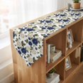 thumbnail image 4 of Navy Blue White Floral Table Runner Linen Burlap Table Runner 90 Inches Long Farmhouse Flowers Botanical Leaf Dresser Scarves for Kitchen Island Coffee Dining Room Party Wedding Holiday Decor 13"x90", 4 of 8