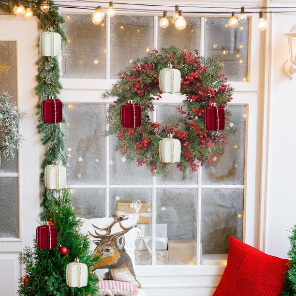 Juego de adornos navideños de bolas de extraterrestre para árbol | Bolas decorativas colgantes de poliéster rojo y verde con cordón | Adornos navideños ligeros y duraderos para coronas, fiestas y