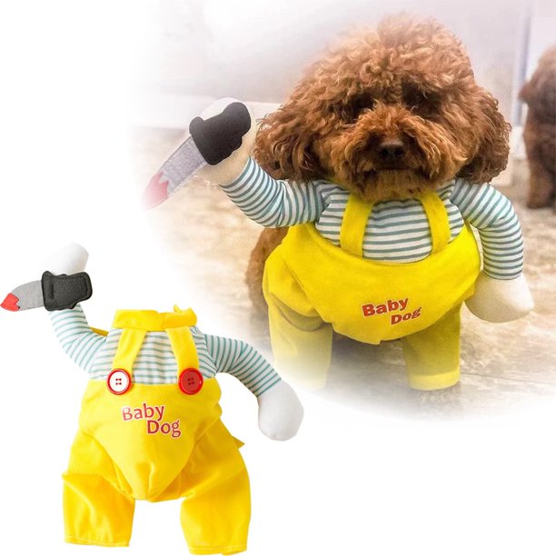 Divertidos suministros de Halloween para mascotas, suaves y cómodos, únicos y divertidos para perros y gatos, con correas ajustables, accesorio de peluche para el brazo, color amarillo.