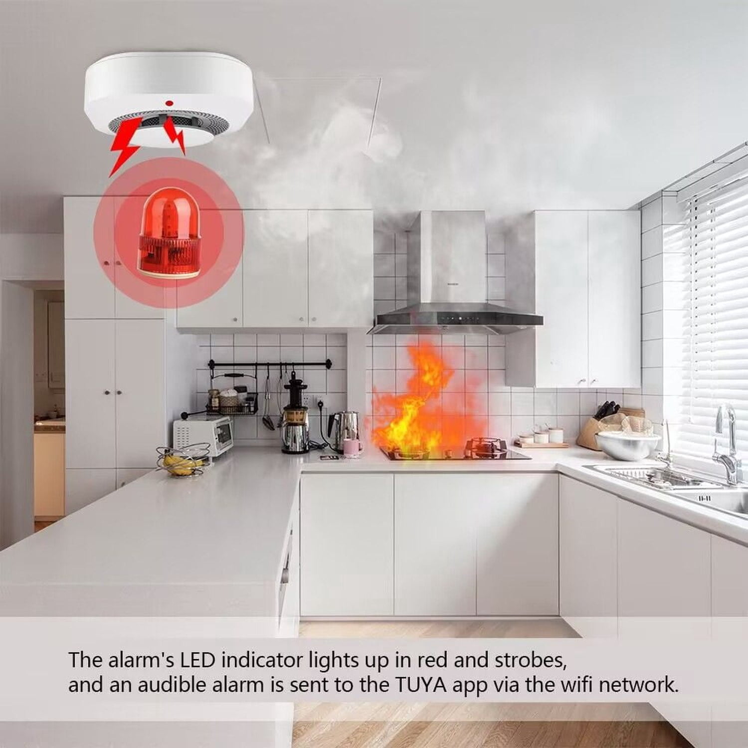 4PCS Photoelectric Wireless Smoke Detector Fire Alarm Detector Smart Smoke Alarm