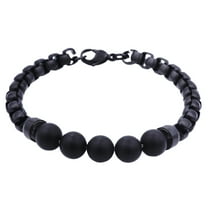 Arista Genuine Onyx Black Plated Stainless Steel Men's Bracelet 8.5 Inch