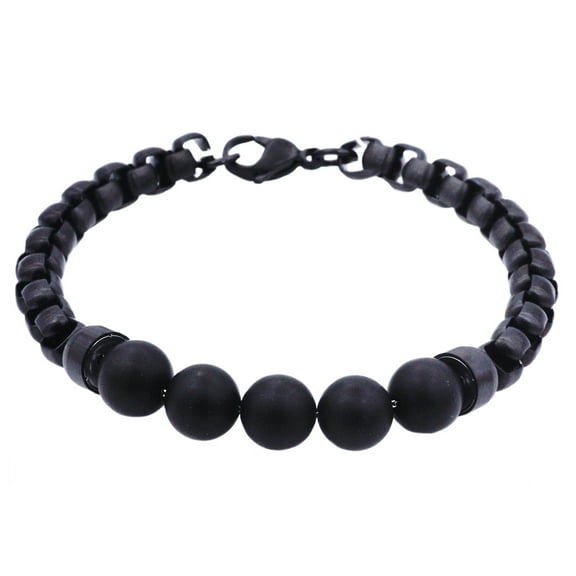 Arista Genuine Onyx Black Plated Stainless Steel Men's Bracelet 8.5 Inch