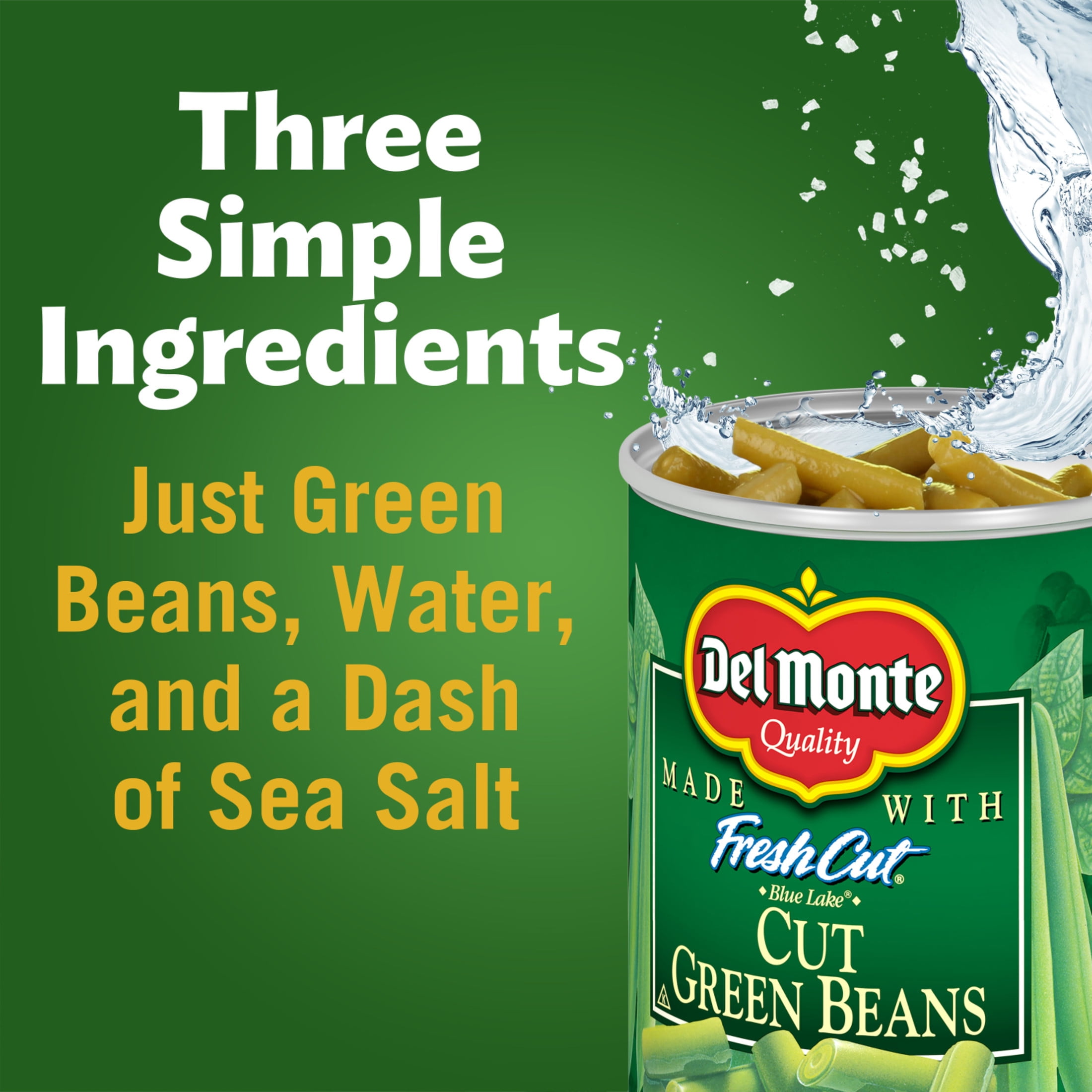 (3 pack) Del Monte Blue Lake Farmhouse Cut Green Beans, 14.5 oz Can, Canned Vegetables