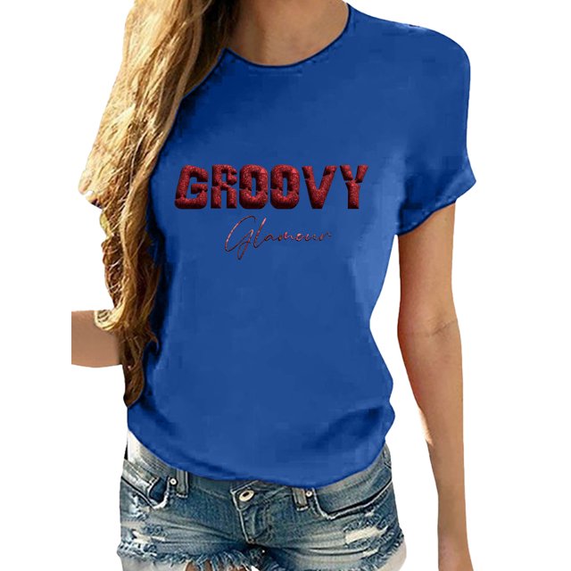 Sexy Dance Hauts pour Femmes T-Shirt à Manches Courtes Tee Groovy Tunique Ample Col Rond Bleu TG