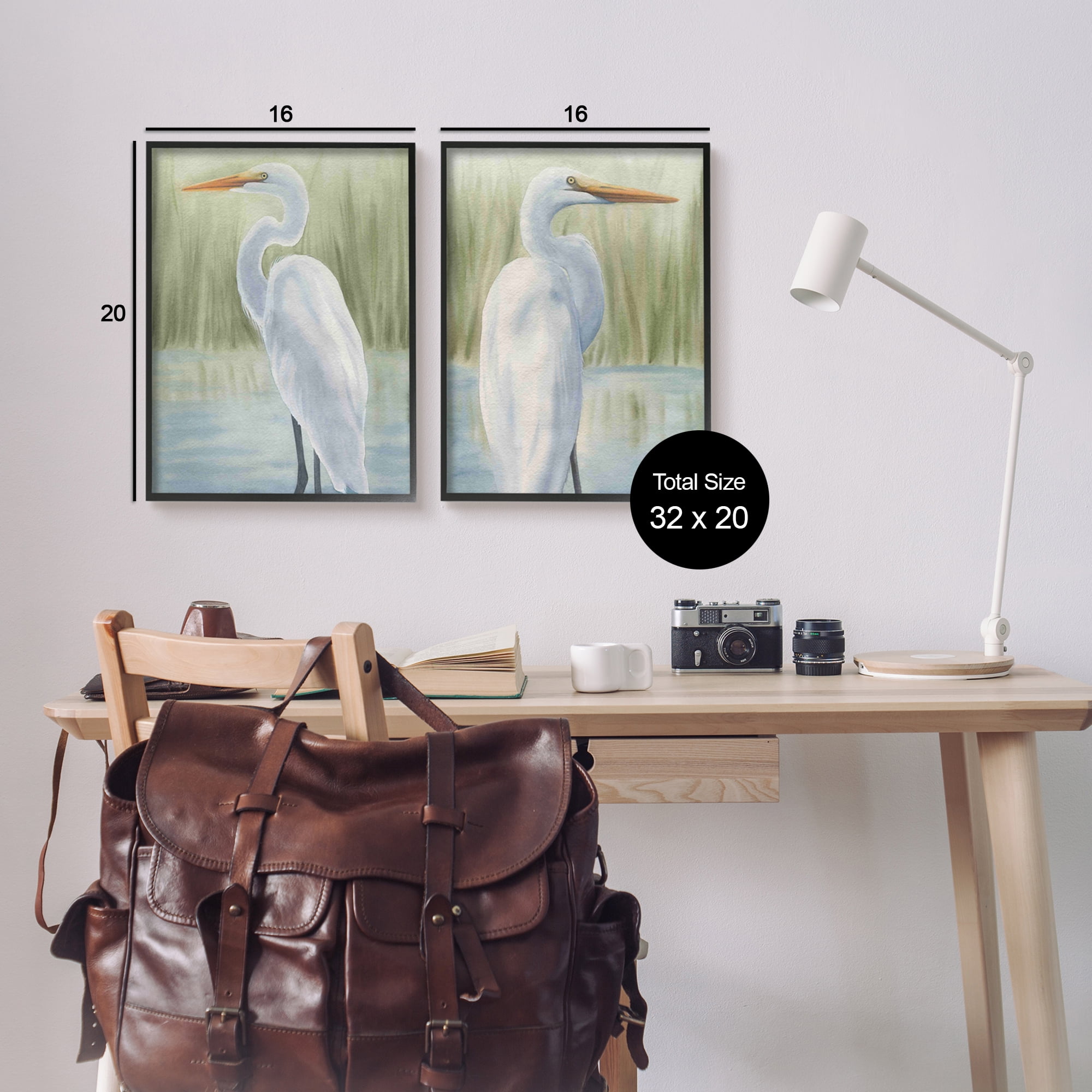 Stupell Industries Egrets in Marshland Animals & Insects Painting Black Framed Art Print Wall Art, 16 x 20, Set of 2