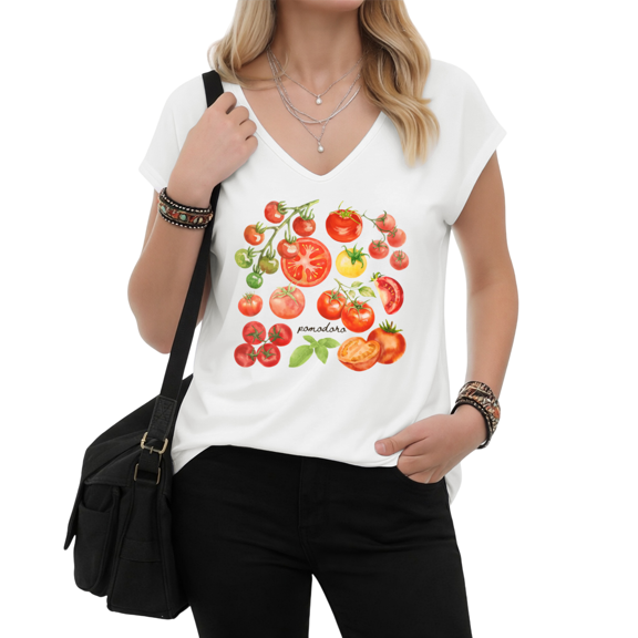 UNISHE Watercolor Pomodoro Tomato Collection Graphic Tees V-neck Print Tshirt Shirts White S-5XL Tops