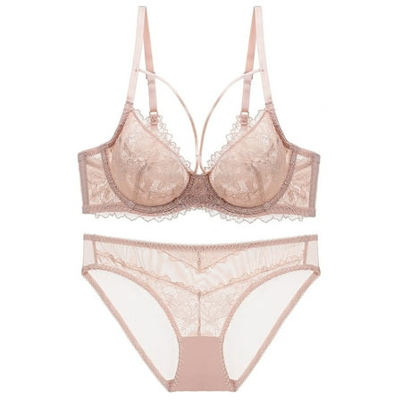 IFNND Plus Size Bras for Women Thin Sponge Transparent Bra With Large Chest And Small Lace Women s SexyGather And Lift For Breathability Lingerie Bra Set Comfortable Convenient No Wire Buckle Bra