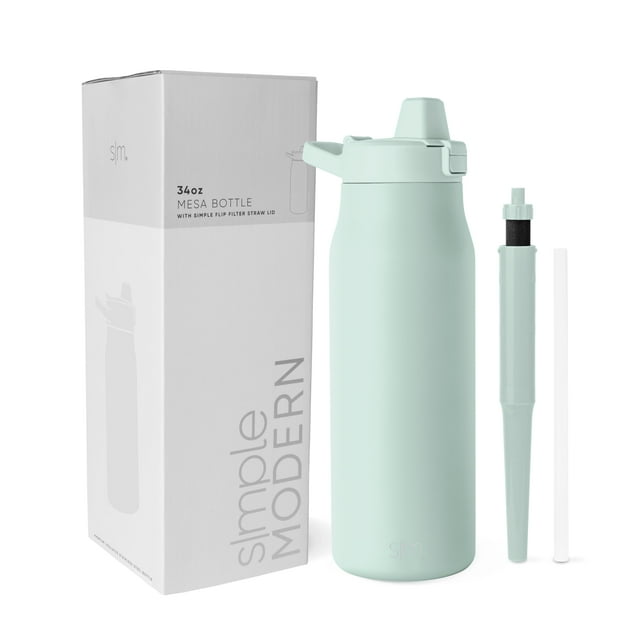 Botella de agua simple, moderna, filtrada, inoxidable, 1 litro, retro, menta