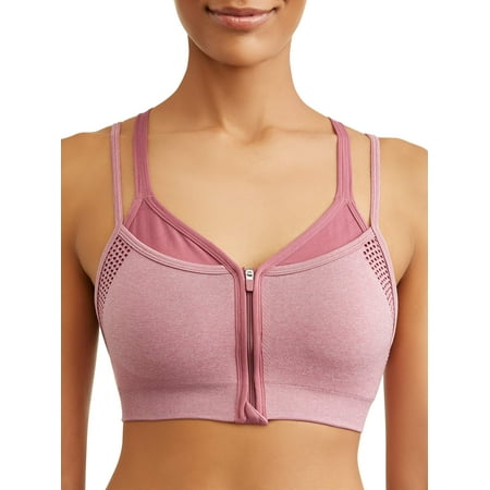 Women's Seamless Layered Zip Front Sports Bra (Best Sports Bra After Breast Reduction)