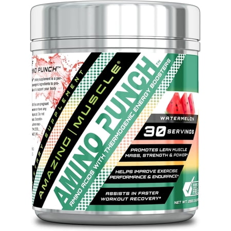 Amazing Nutrition - Amazing Muscle Amino Punch BCAA Caffeine Powder Watermelon - 8.9 oz.