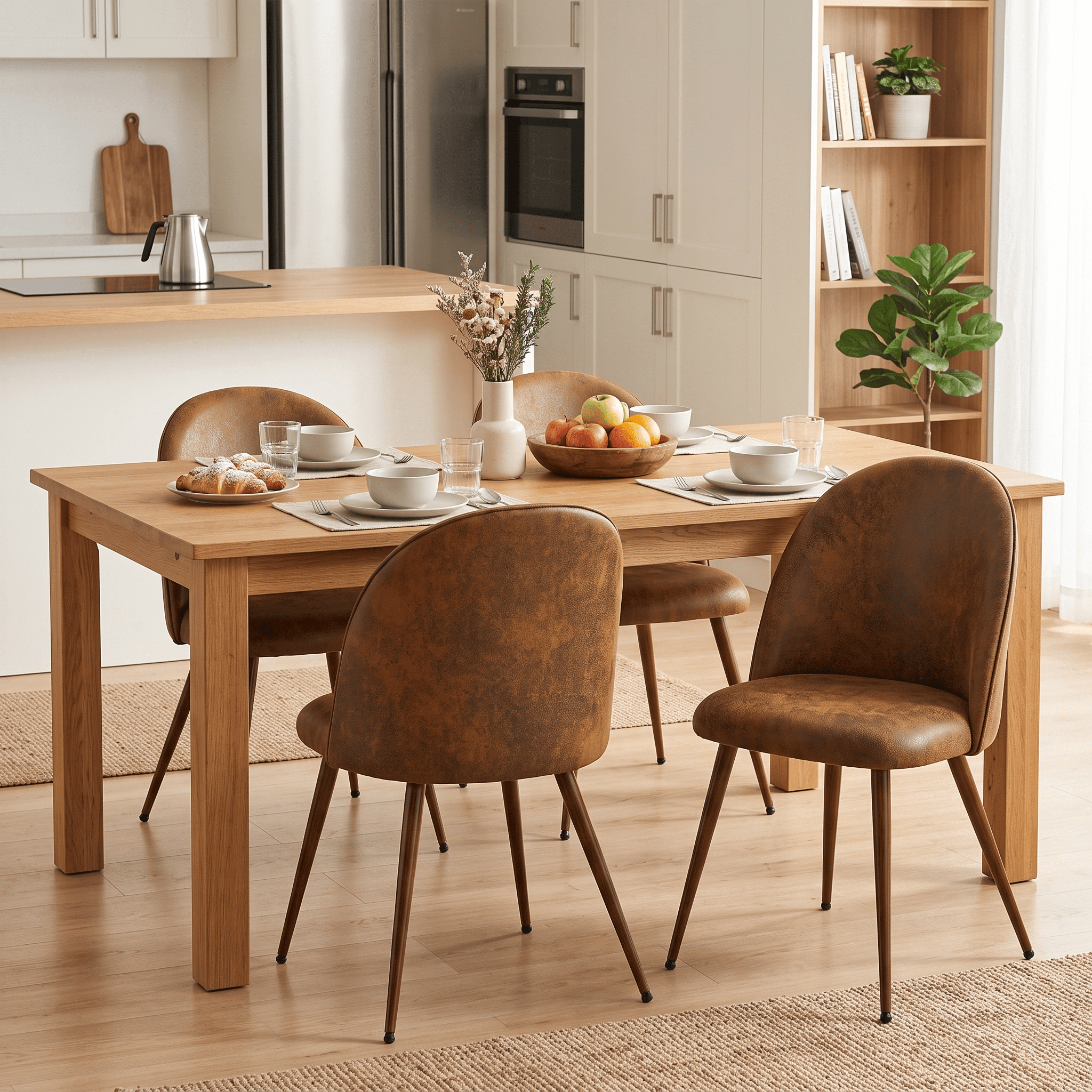 Homy Casa Set of 2 Brown Suede Upholstered Dining Chairs with Curved Back for Kitchen
