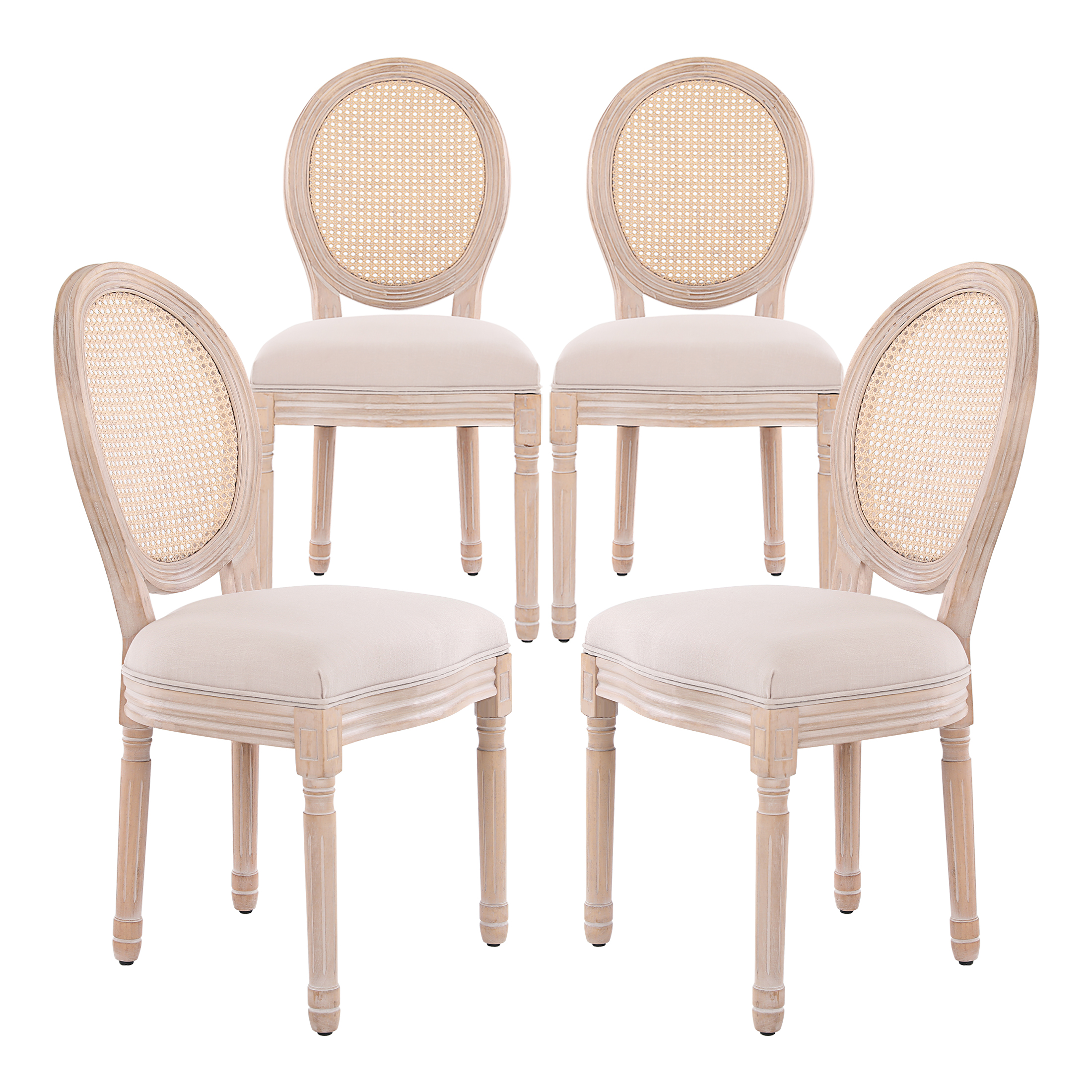 TUORUI Rattan Farmhouse Upholstered Dining Room Chairs with Rubber Wood Leg， Set of 4 Beige