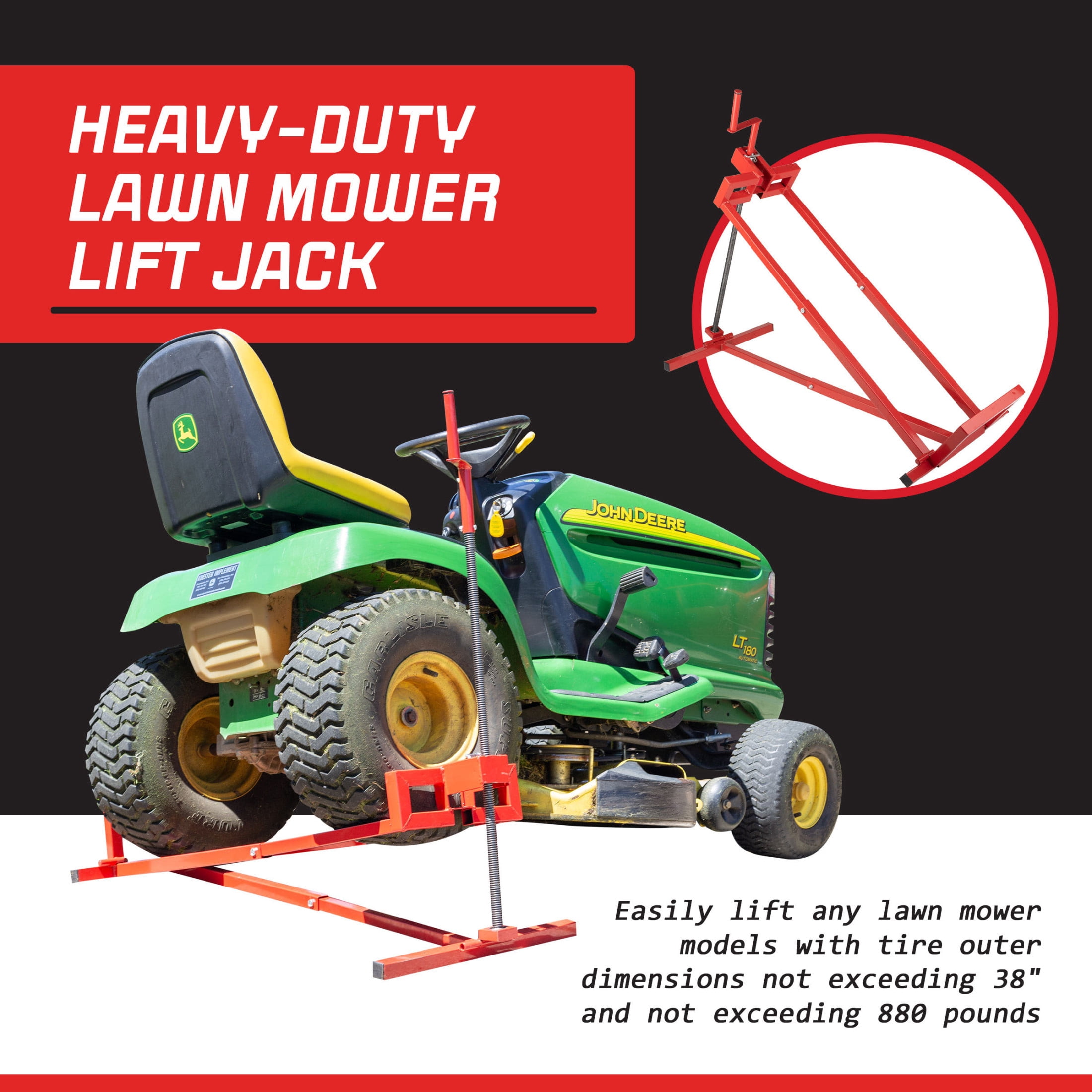 Stalwart Mower Lift - 880lb Capacity Tractor or Lawn Mower Lift Jack, Red