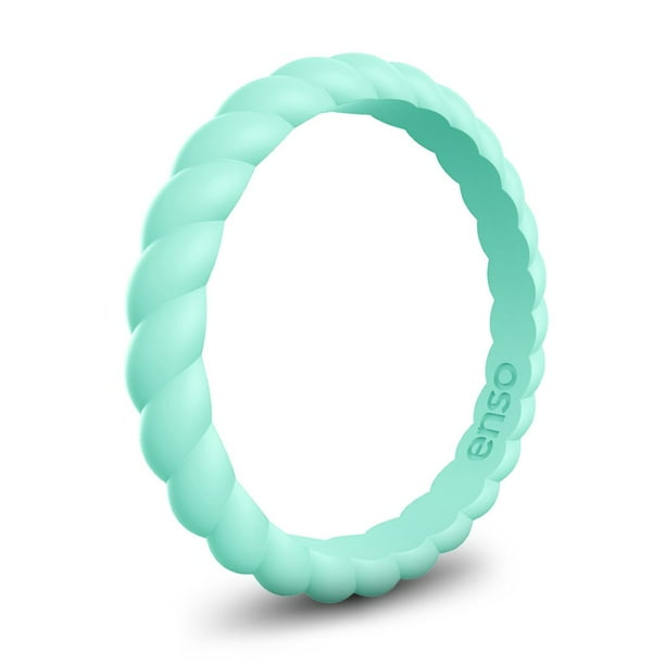 Enso Rings Anillo de boda apilable de silicona trenzada – Alianza de boda apilable unisex hipoalergénica – Cómoda banda minimalista – 2,5 mm de ancho y 8 mm de grosor (turquesa tamaño 6)