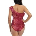 thumbnail image 6 of Yiaed Abstract Red Marble Print Women One Piece Swimsuits Tummy Control One Shoulder Bathing Suits Pattern Ruffle Swimwear-Small, 6 of 8