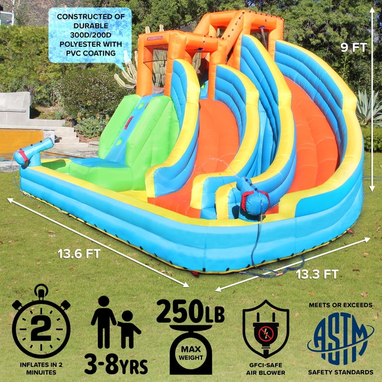 Sportspower Twin Peaks Inflatable Water Slide with Splash Pool and