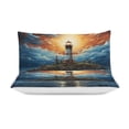 thumbnail image 3 of Lighthouse Sunrise Coast Scenery Pale Blue Tan Duvet Cover Set King Size for Bedroom Decoration Print Bedding Set Comforter Cover Decorative Microfiber with 2 Pillow Sham Multicolor, 3 of 6