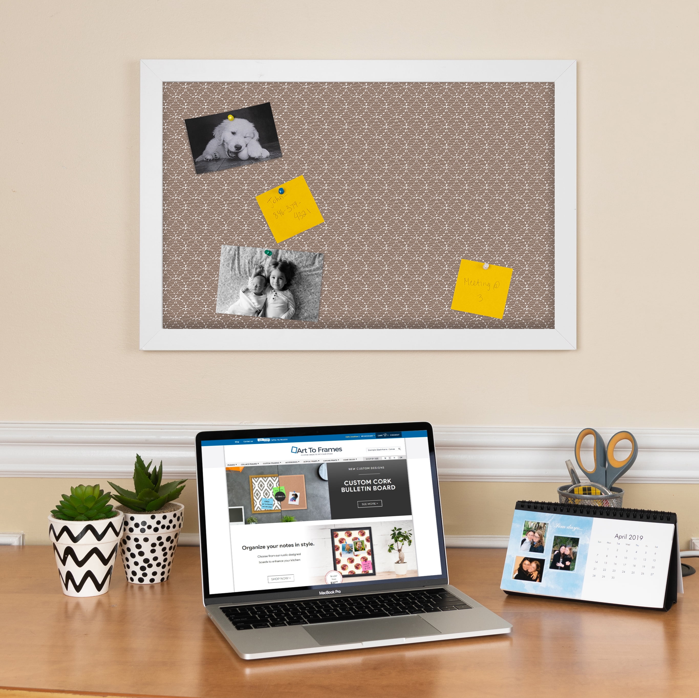 PinPix 14x14 Custom Cork Bulletin Board Brown Circles Poster Board Has a Fabric Style Canvas Finish, Framed in Brown Circles, by ArtToFrames (PinPix-492)