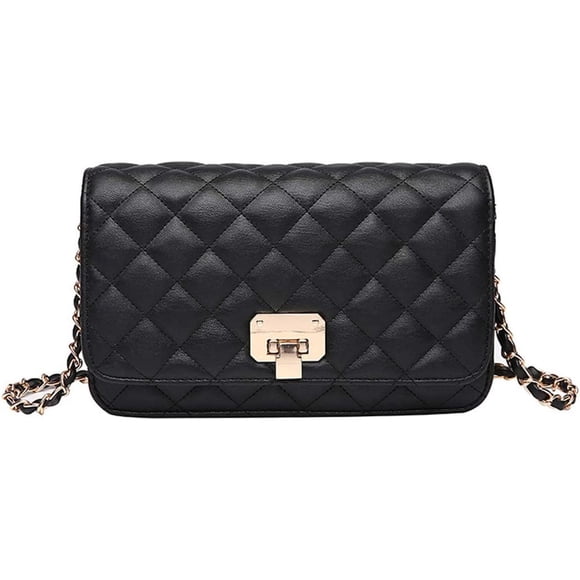 Women Leather Shoulder Bag Fashion Clutch Handbag Quilted Designer Crossbody Bag with Chain Strap,black