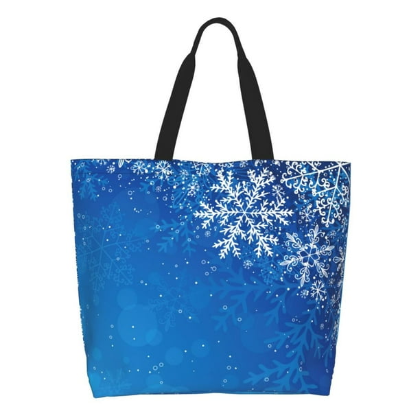Balery Blue Christmas With Snowflakes Bolsa Tote Estilo Estético con Cremalleras, Bolsa de Hombro, Bolsa de Compras Grande y Plegable
