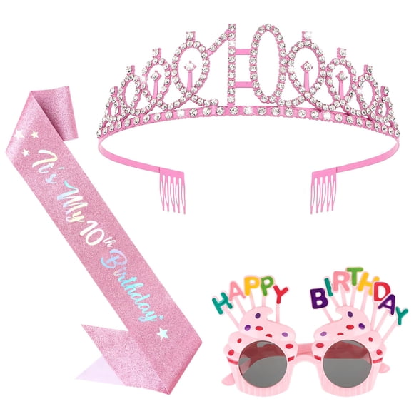 Decoraciones de Cumpleaños, Kit de Sash y Corona con Brillo con Gafas de Sol de Feliz Cumpleaños, Corona de Princesa Tiara y Accesorio de Atuendo para Fiesta de Sash