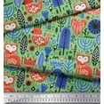 thumbnail image 2 of Soimoi Green Silk Fabric Tree & Fox Folk Art Decor Fabric Printed Yard 44 Inch Wide, 2 of 5