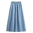 thumbnail image 5 of Women's Tennis Skirts Summer Button Elastic Waist Denim Skirt with Pleated Midi Length Practical Pockets for Everyday Casual Wear Blue L, 5 of 5
