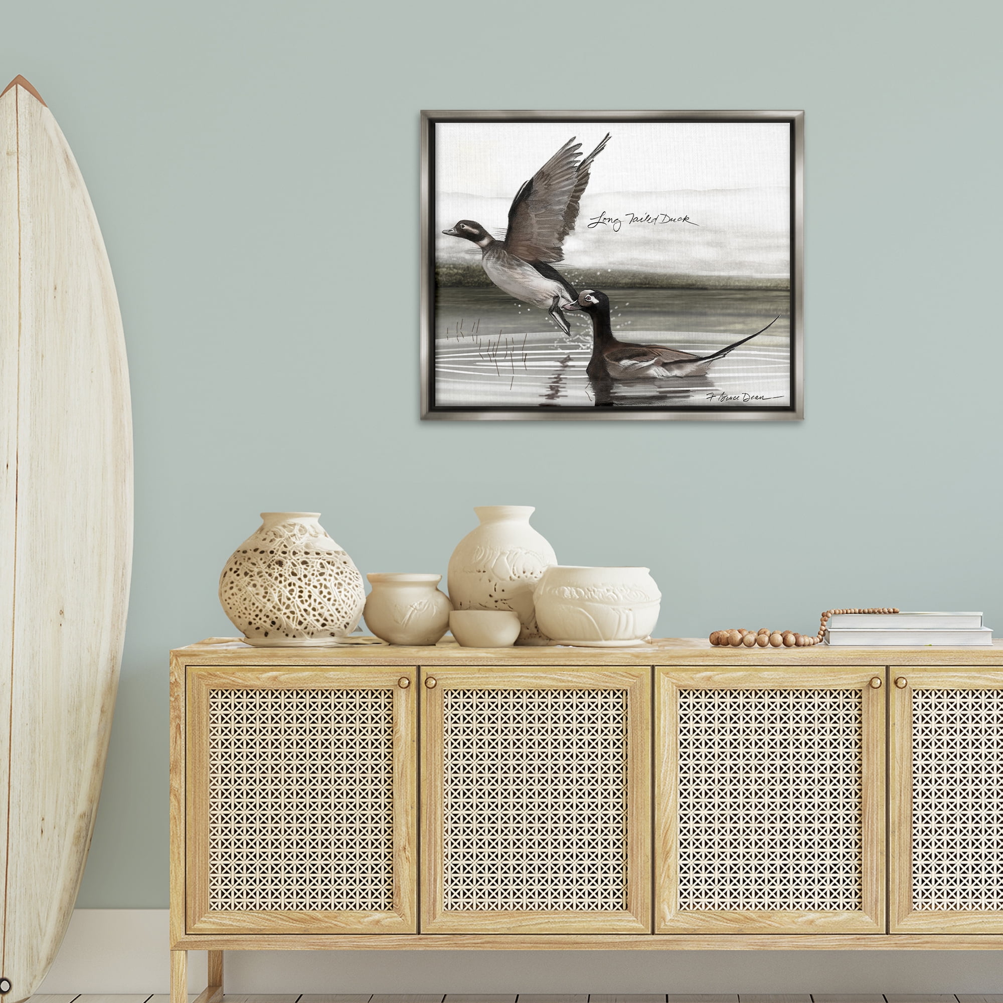 Stupell Industries Long Tailed Duck Animals & Insects Painting Gray Floater Framed Canvas Art Print Wall Art, 31 x 25