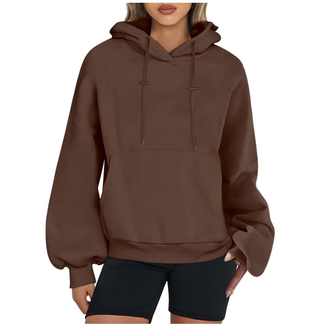 MeetoTime Women's Hooded Sweatshirt Fall Basic Long Sleeve Solid Color Hoodie Pullover with Pocket