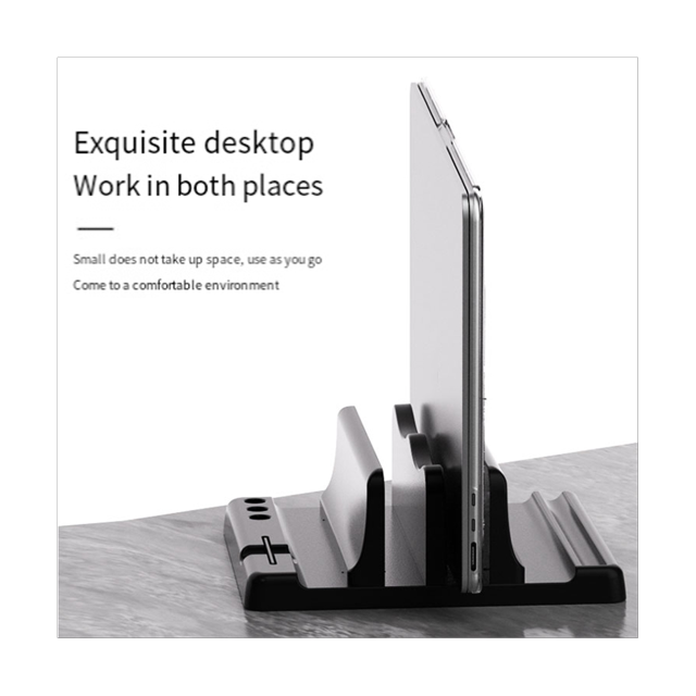 Support Vertical Universel pour Ordinateur Portable, Support Ajustable, Tablette pour Cahier, Étagère de Rangement Verticale pour PC, Ordinateur Portable, Tablette. un Support en Plastique Noir avec Largeur Réglable (12-28 mm) Conçu pour Tenir des Ordinateurs Portables, des Tablettes Ou des Téléphones Verticalement. Présente une surface Lisse et Polie pour Prévenir les Égratignures et une Conception stable et Légère pour Économiser l'Espace du Bureau. Comprend un Tournevis pour l'Assemblage.