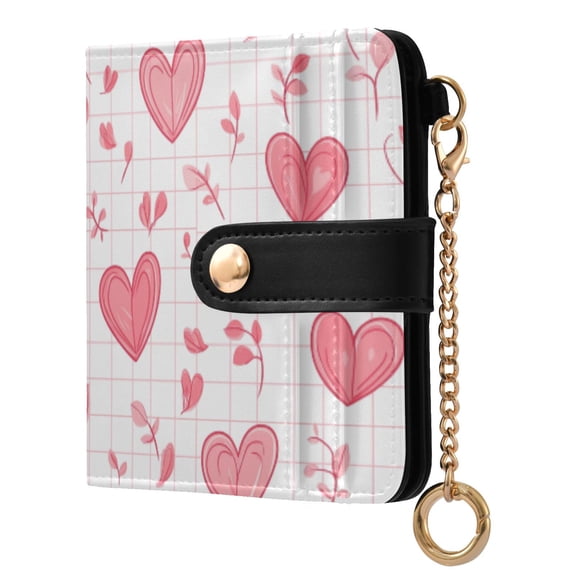 Womens Wallet PU Leather Bifold Small Purse with RFID Blocking Credit Card Holder Pink Heart