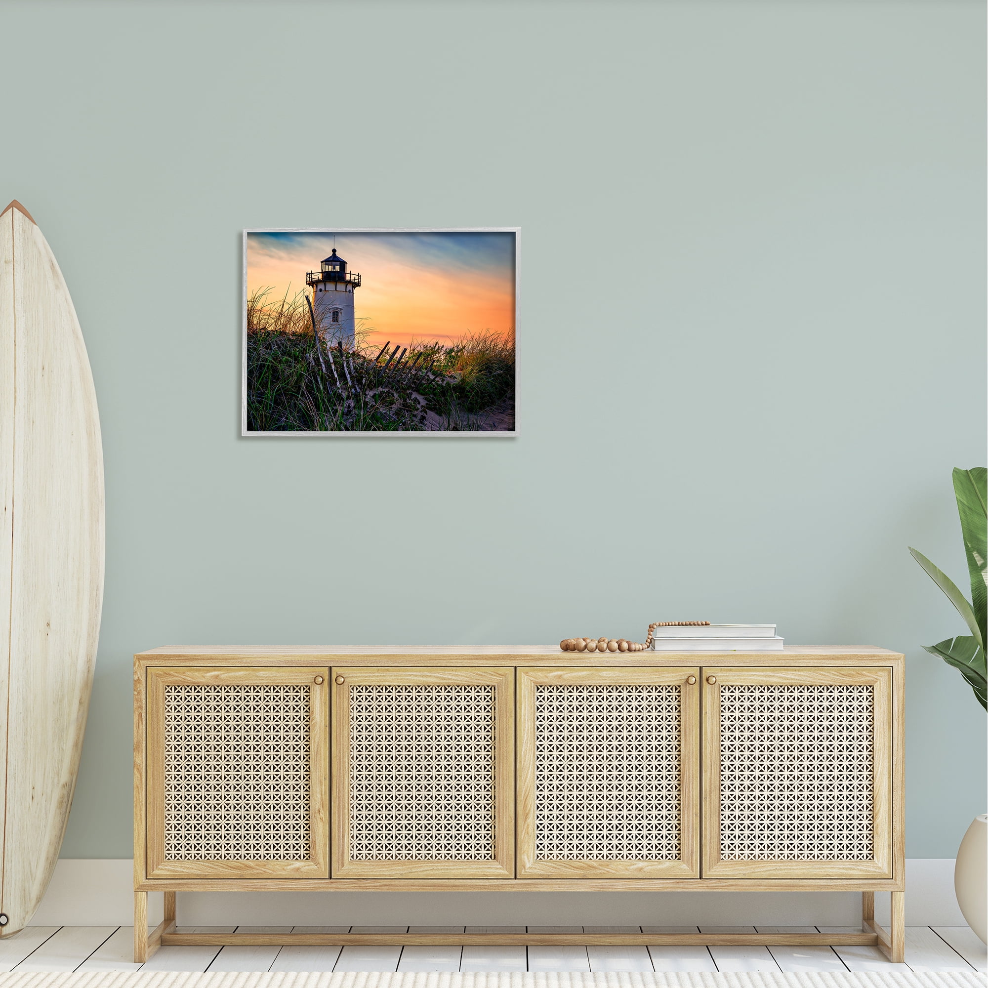 Stupell Lighthouse Sunset Coastal Nature Landscape Photography Gray Framed Art Print Wall Art