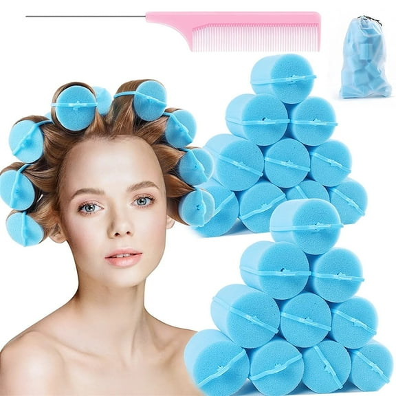 Casewin 24 Pieces Foam Sponge Hair Rollers Soft Sleeping Hair Curler Assorted Sizes Flexible Hair Styling Sponge Curler with Stainless Steel Rat Tail Comb for Hairdressing Styling (Random Color)
