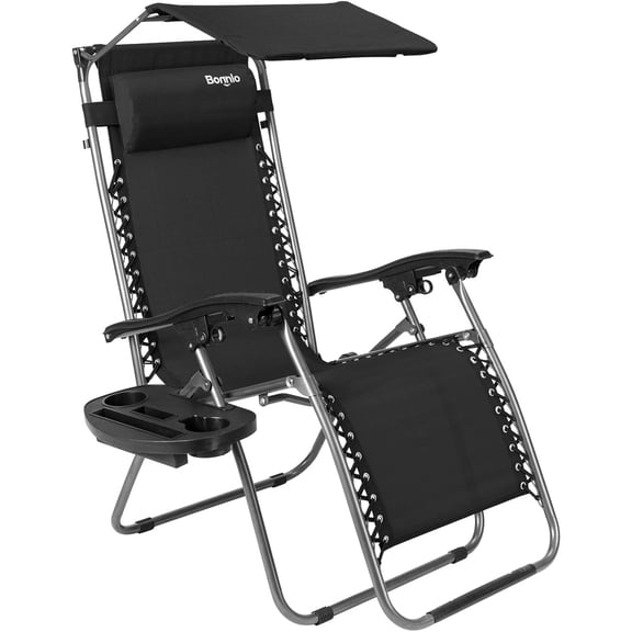 Neatifyes Zero Gravity Chair with Canopy Patio Sunshade Lounge Chair, Adjustable Folding Shade Reclining Chairs with Cup Holder and Headrest for Beach Garden (Blue) (Black, 1P)