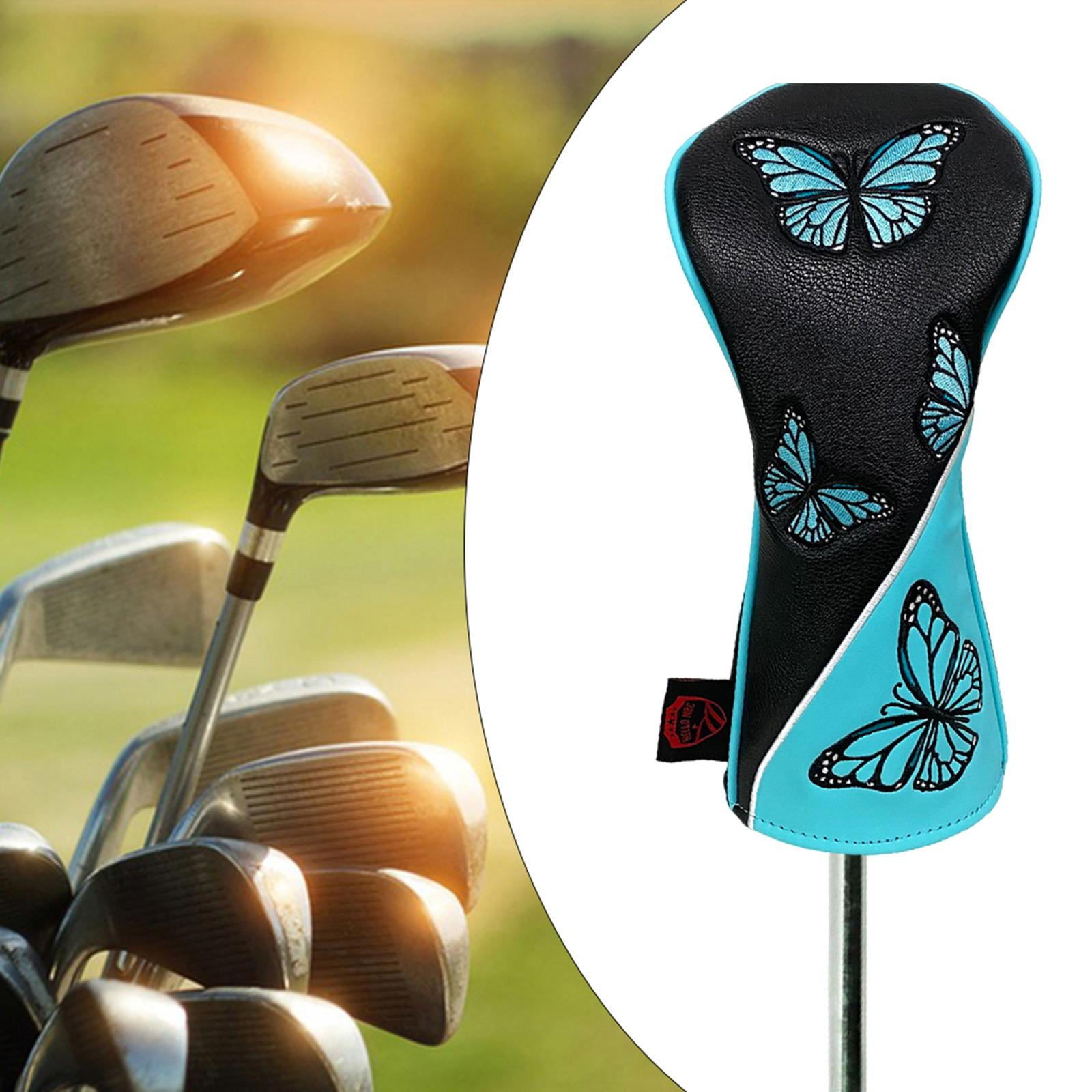 Golf Wood Headcovers PU Leather Protector Scratch Butterfly Pattern Club Head Cover for Golfer Outdoor Sports Travel Transport Black Driver