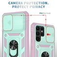 thumbnail image 2 of Galaxy S22 Ultra Case,Dteck Shockproof Rubber Slide Camera Lens Protection Hybrid PC Ring Holder Kickstand Card Slot Design Cover For Samsung Galaxy S22 Ultra 5G,Green+Pink, 2 of 9