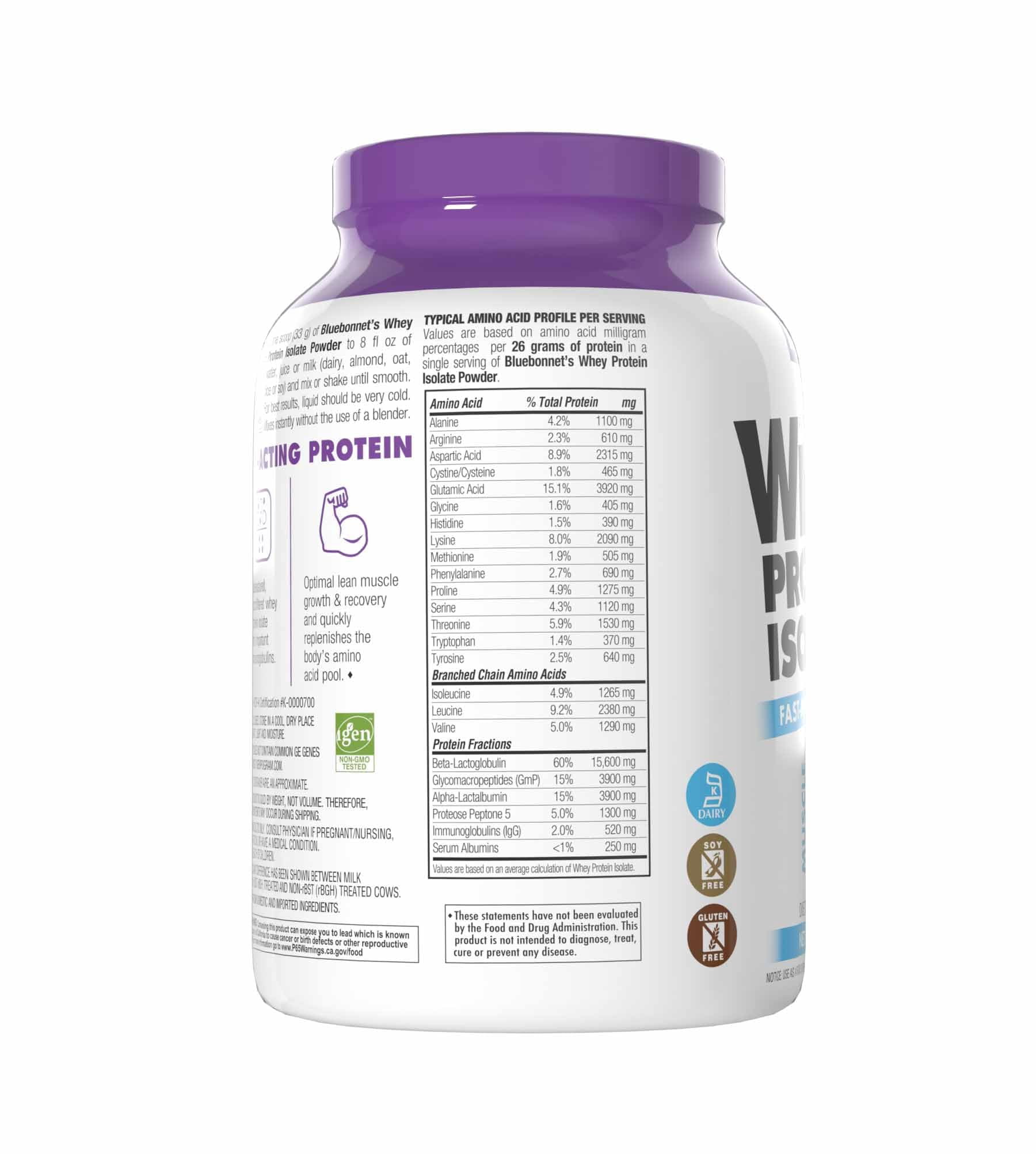 Bluebonnet Whey Protein Isolate Powder 26g From Grass Fed Cows, French Vanilla, 2 lbs