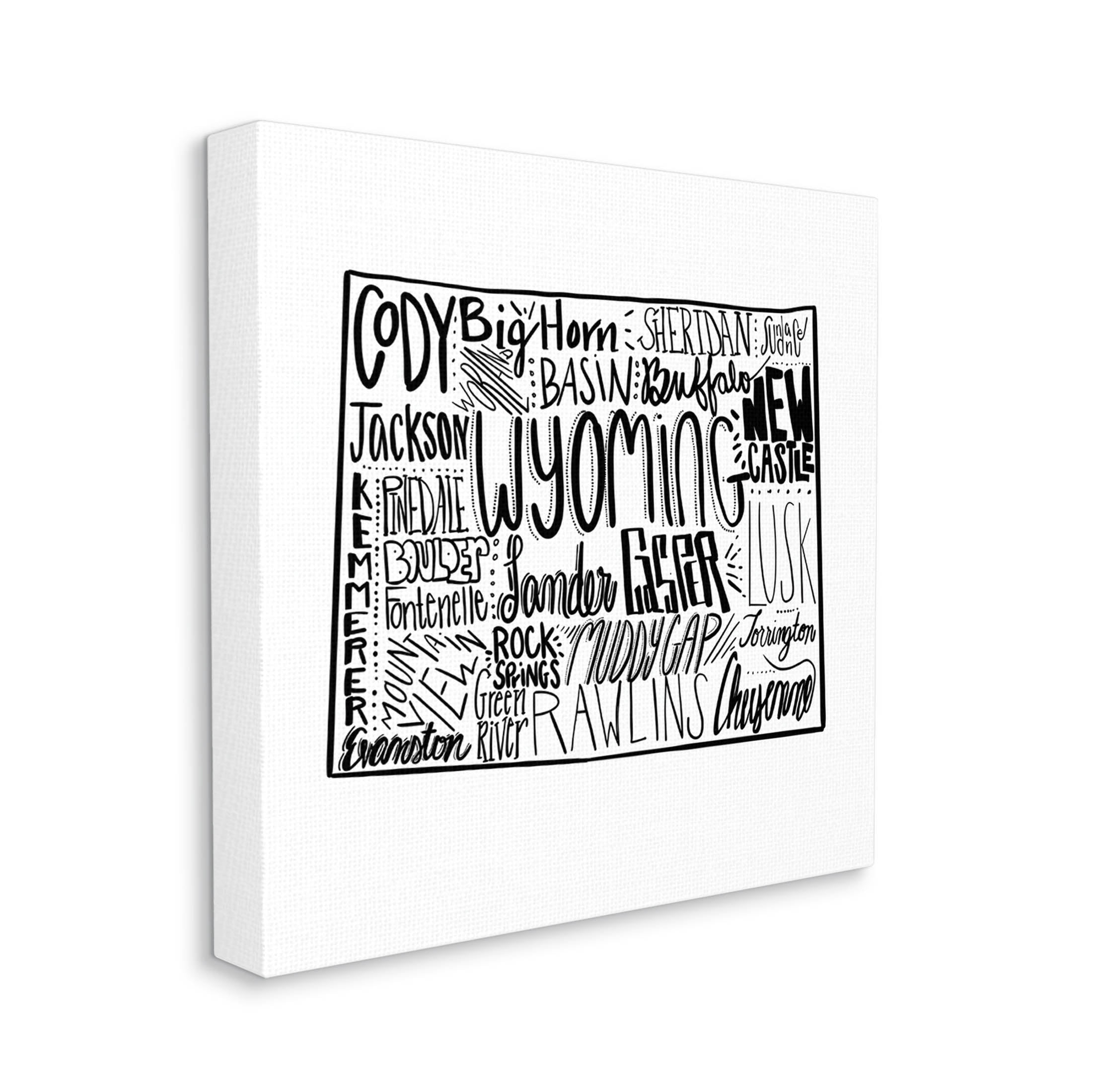 Stupell Industries Wyoming Cities Typography Map Graphic Art Gallery Wrapped Canvas Print Wall Art, Design by The Saturday Evening Post