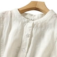 thumbnail image 5 of HAPIMO Women's Trendy Cotton Linen Loose Babydolls Shirts 3/4 Sleeve for Teen Girls Summer Solid Color Crew Neck Button Pullover Elegant Casual Relaxed Blouses White L, 5 of 6