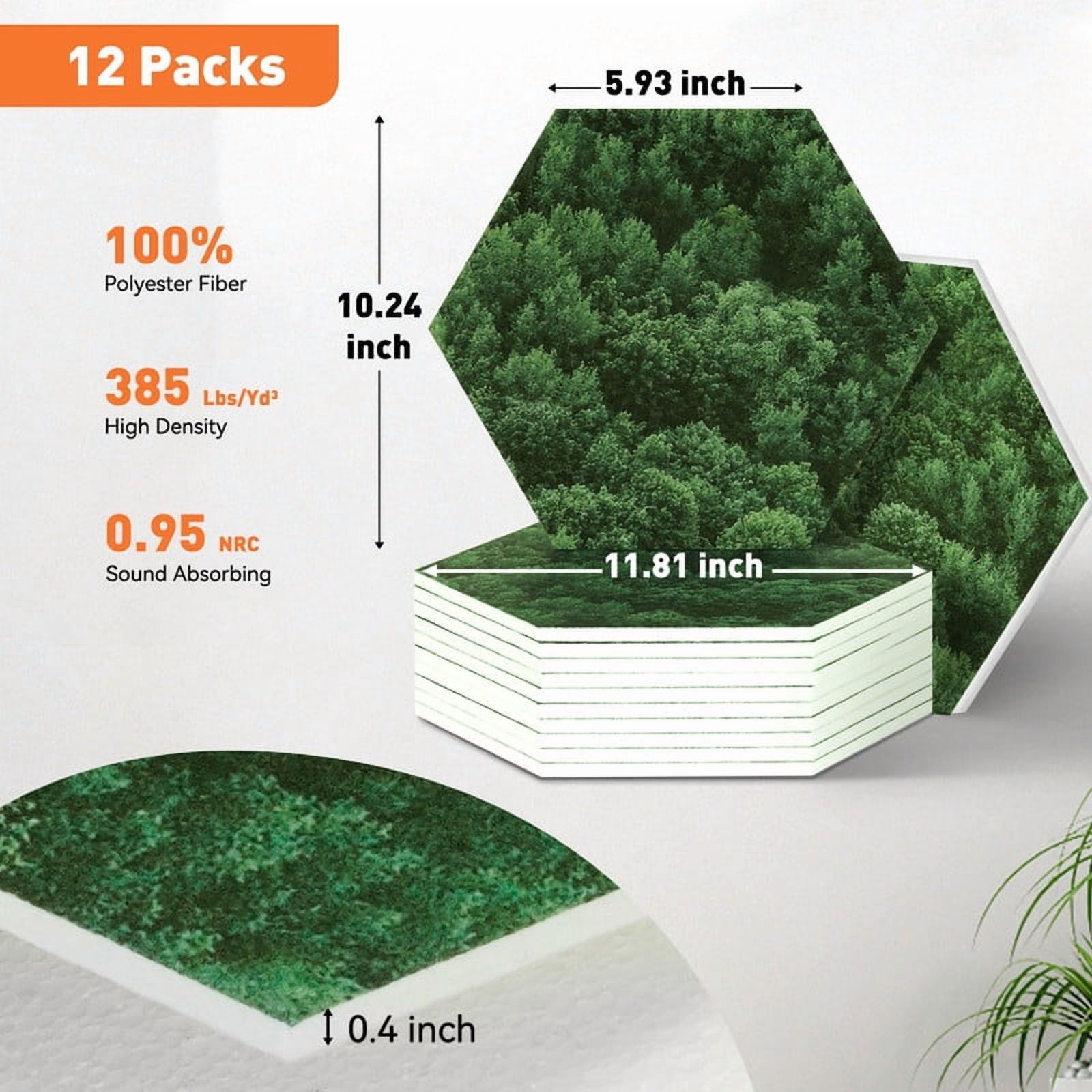 DOLLAR BOSS 12Pcs Self Adhesive Felt Board Tiles Wall Decor Hexagon Bulletin Board for Walls, Green Forest Pattern Print Felt Cork Pin Board for Pictures Photos Memos with Push Pins