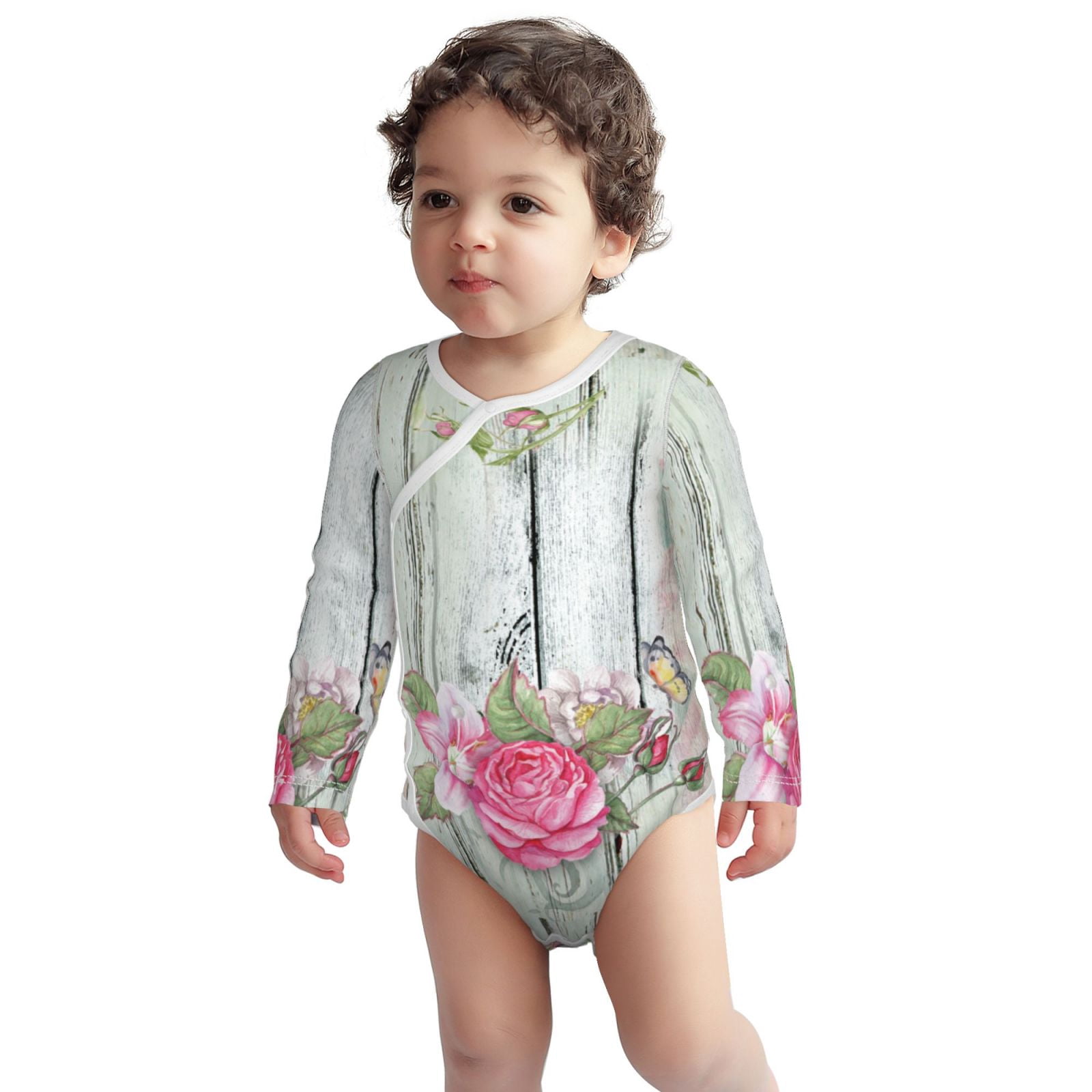 Xecao Vintage Wood with Floral Print Baby unisex-baby Cotton Long-sleeve Bodysuits-2 Years