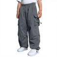 thumbnail image 7 of OOOUM Kids Cargo Pants Elastic Waist Solid Color Wide Leg Pants With Pocket Loose Fit Casual Straight Leg Jeans For Hiking Running Dark Gray 11-12 Years, 7 of 7