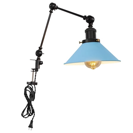 Kiven Dimmable Clip-on Desk Lamp, 1-Light Iron Modern Nightstand Lamp with Flexible Swing Arm, 8.2FT Plug in Cord, Decorative Clamp Lamp for Office Desk Bookshelf Cabinet E26 Sokcet,Blue